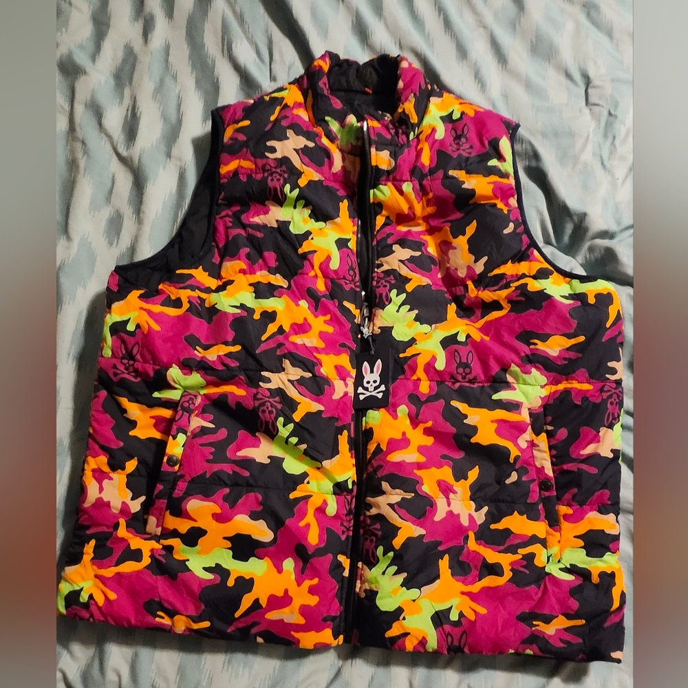 Psycho Bunny Pink and Orange Puffer Jacket Standout Style